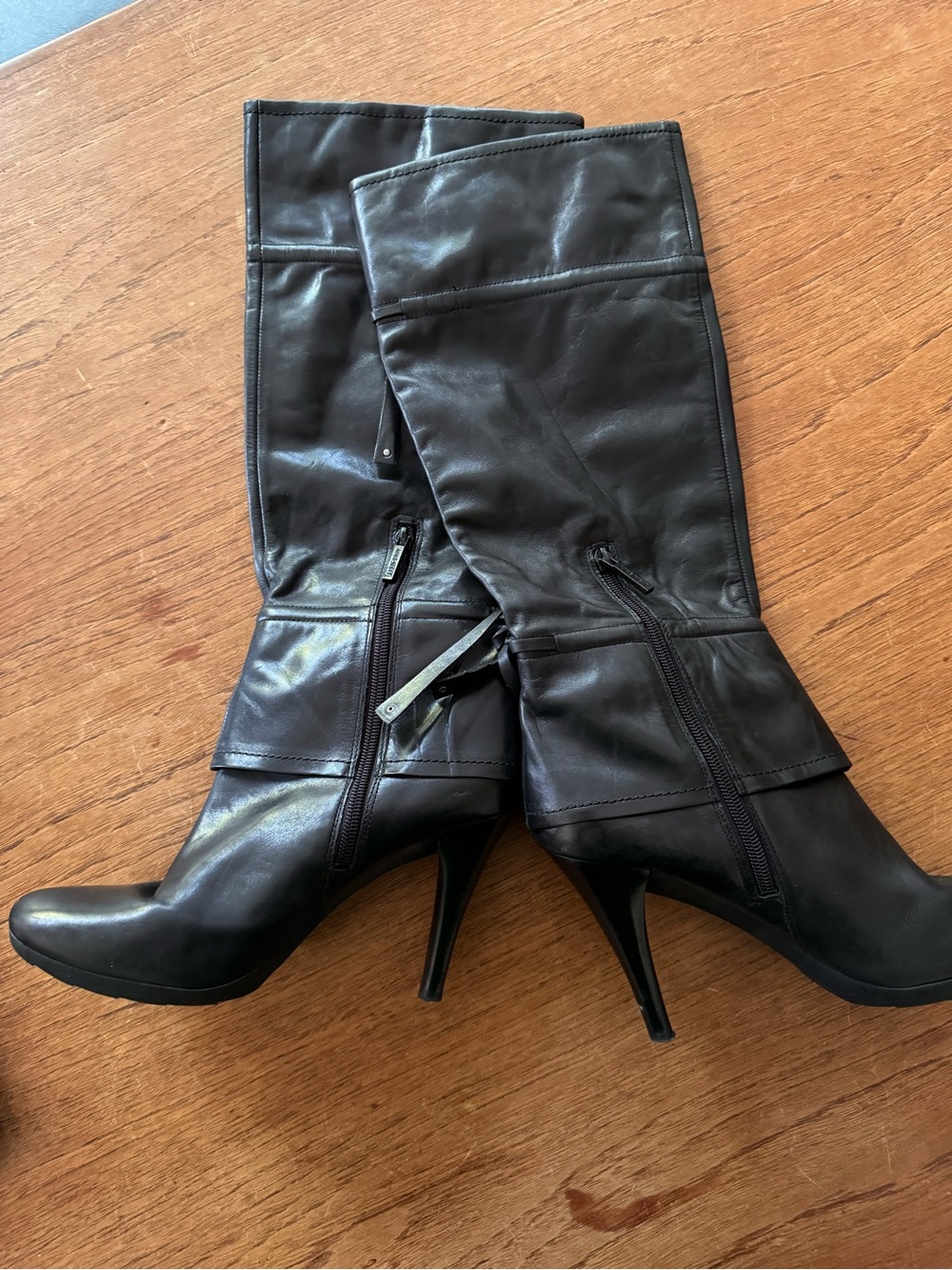 Nine West Black Leather Knee-High Pull-On high heel Boots 9M - Picture 2 of 12